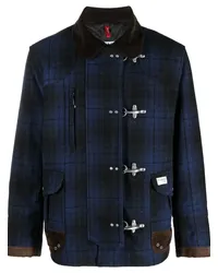 Fay Karierte Jacke mit Lederdetail Blau