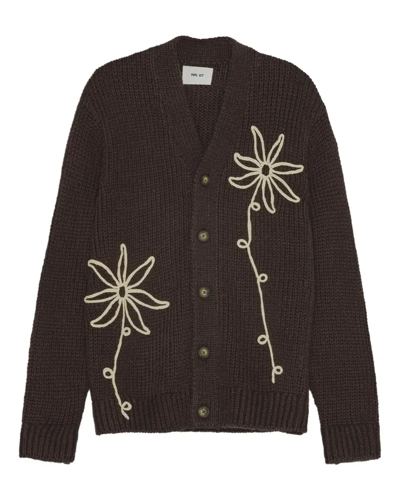NN 07 Geknöpfter Cardigan mit Blumenstickerei - Braun Braun