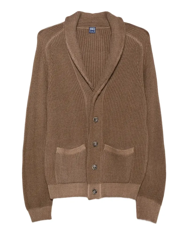 Fedeli Gerippter Cardigan mit Schalkragen - Braun Braun