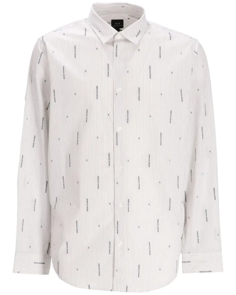 Armani Exchange Gestreiftes Hemd mit Logo-Print - Weiß Weiß