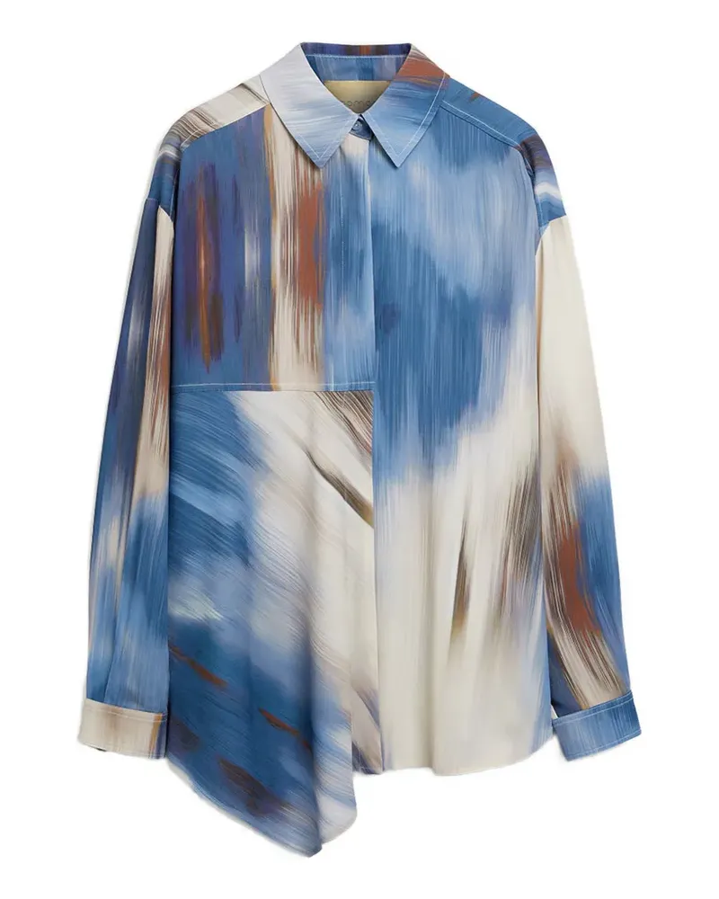 Momoni Asymmetrisches Plata Hemd mit Print - Blau Blau
