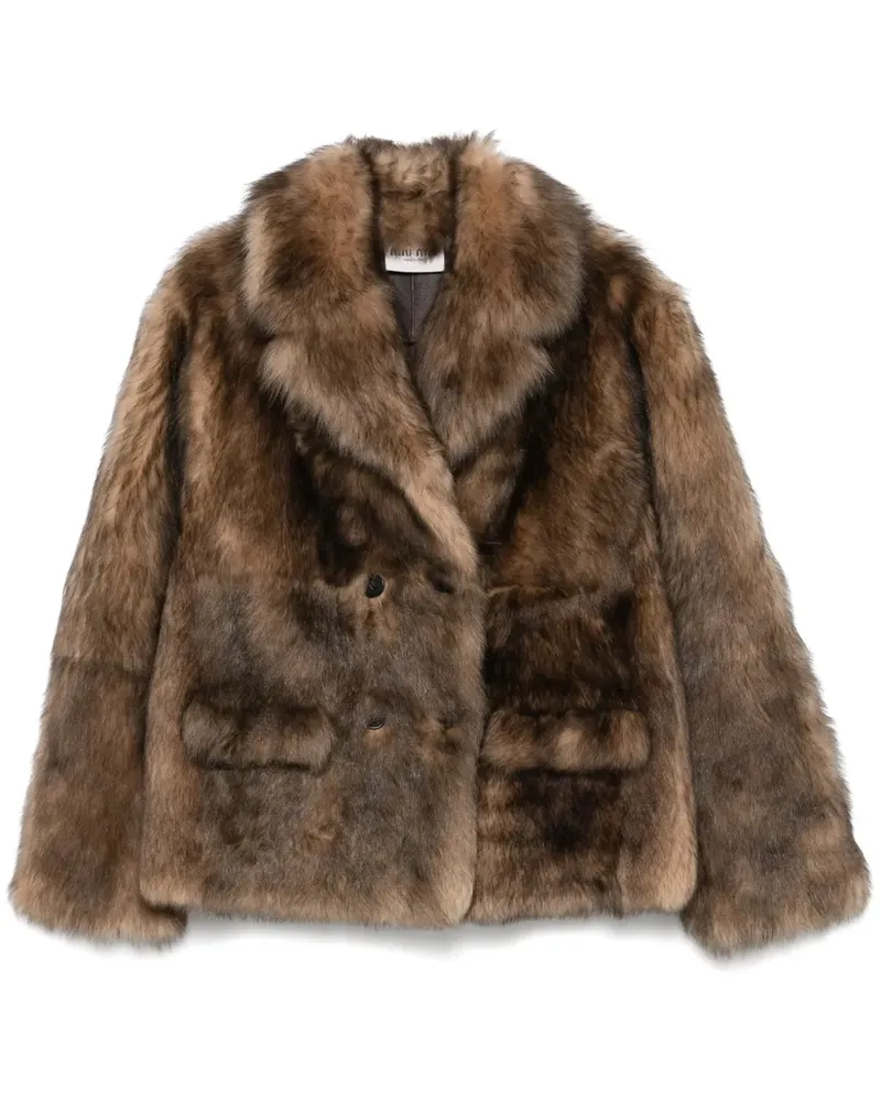 Miu Miu Doppelreihiger Mantel aus Shearling - Braun Braun