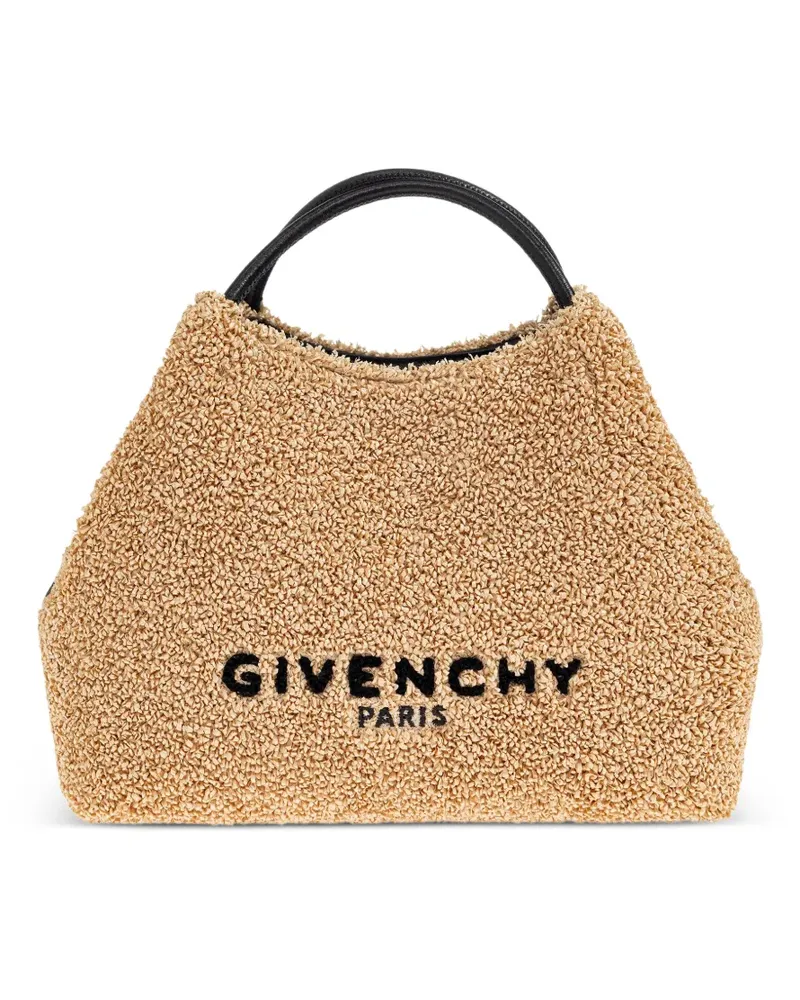 Givenchy Nano Facet logo-embroidered raffia-effect tote bag - Nude Nude