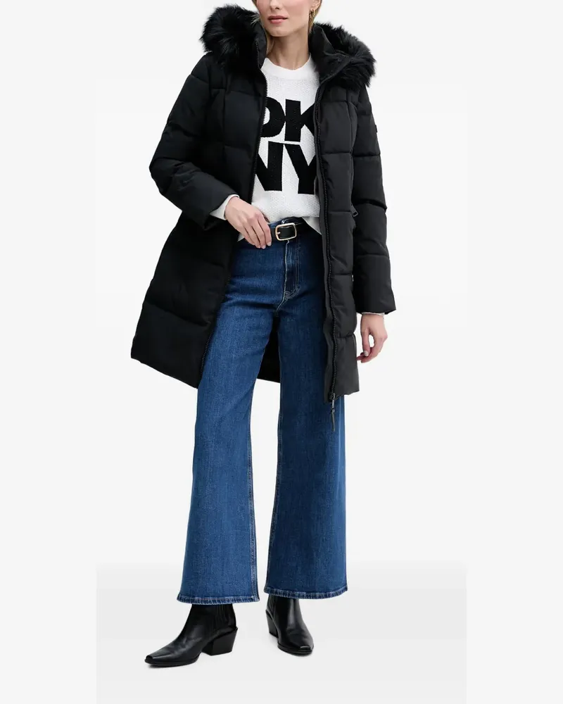 DKNY faux-fur-trim hooded coat - Schwarz Schwarz