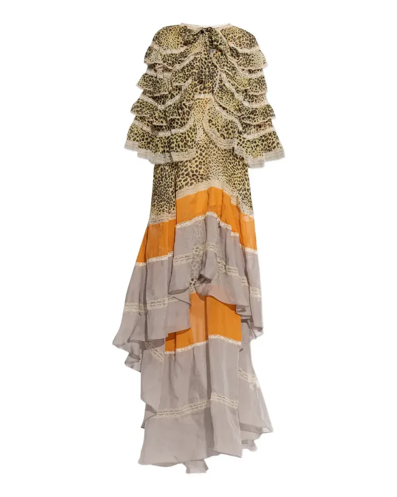 Etro ruffled leopard-print maxi dress - Braun Braun