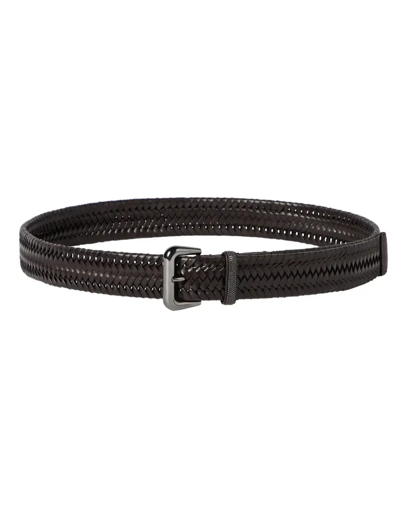 Brunello Cucinelli Geflochtener Stretch-Ledergürtel mit glänzender Schlaufe - Braun Braun