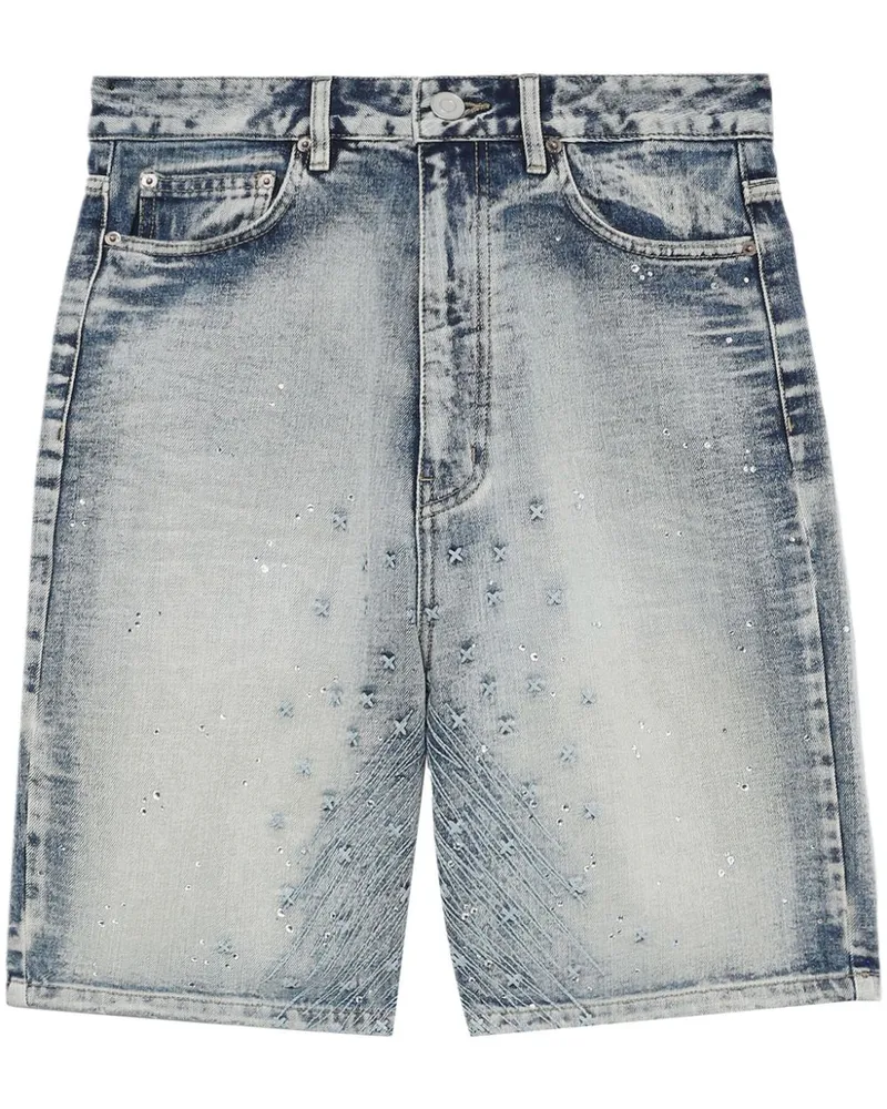 WE 11 DONE Bestickte Jeans-Shorts Blau