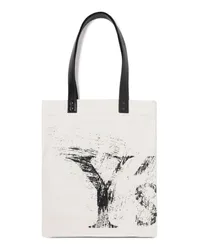 Yohji Yamamoto Handtasche mit Logo-Print Weiß