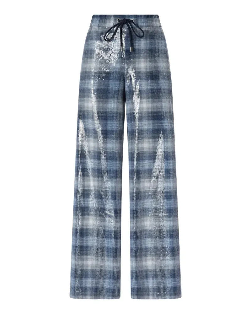 Pinko Palazzohose mit Karomuster und Pailletten - Blau Blau