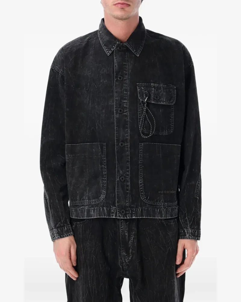 and wander chest-pocket denim jacket - Schwarz Schwarz