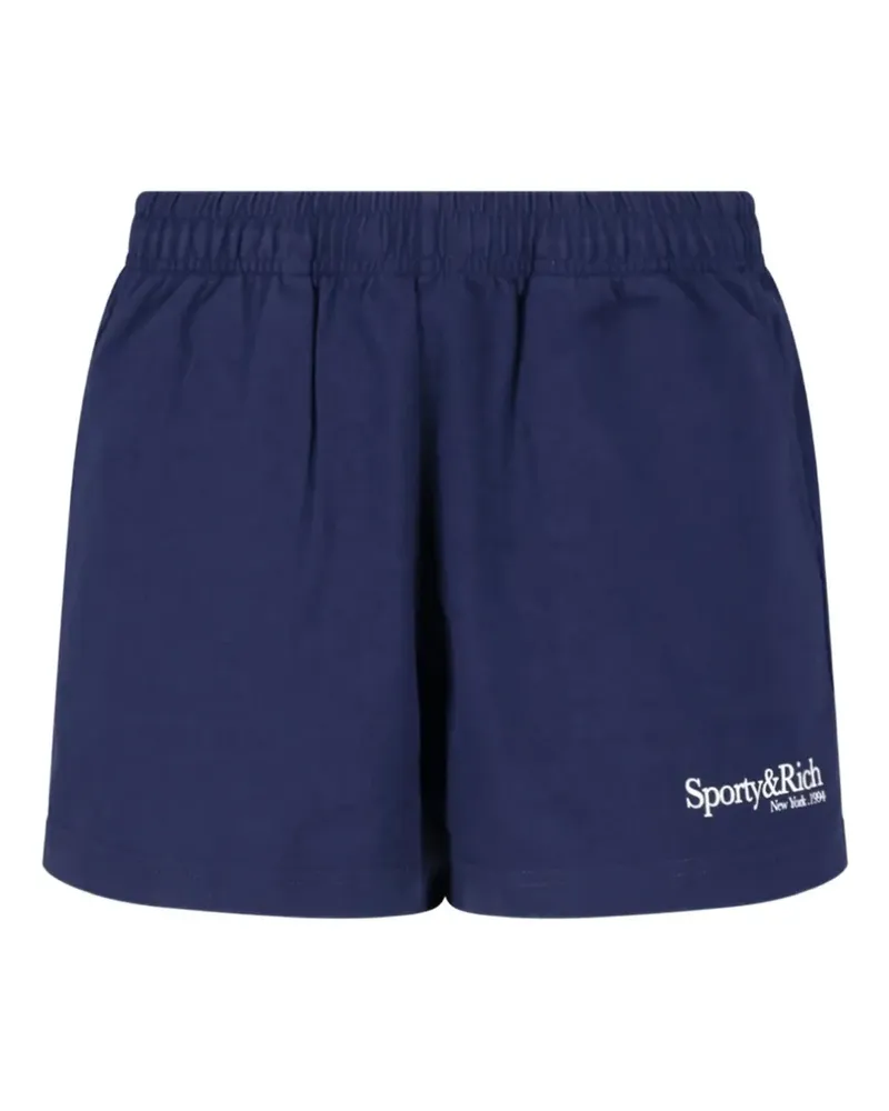 SPORTY & RICH logo-print cotton shorts - Blau Blau