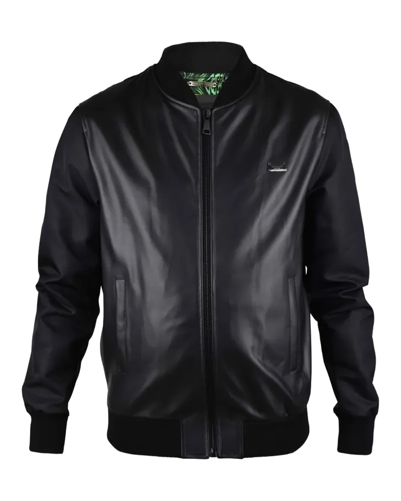 Philipp Plein logo-plaque leather bomber jacket - Schwarz Schwarz