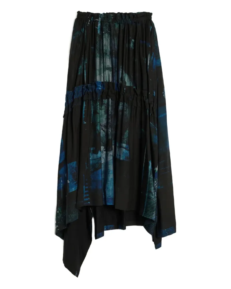 Yohji Yamamoto Maxirock mit abstraktem Print - Blau Blau