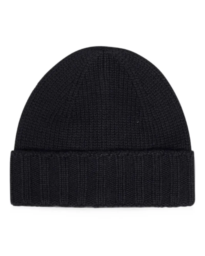 D4.0 Gerippte Beanie mit Umschlag - Schwarz Schwarz