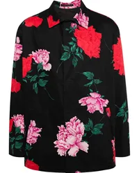 Yohji Yamamoto Hemdjacke mit Blumen-Print Schwarz