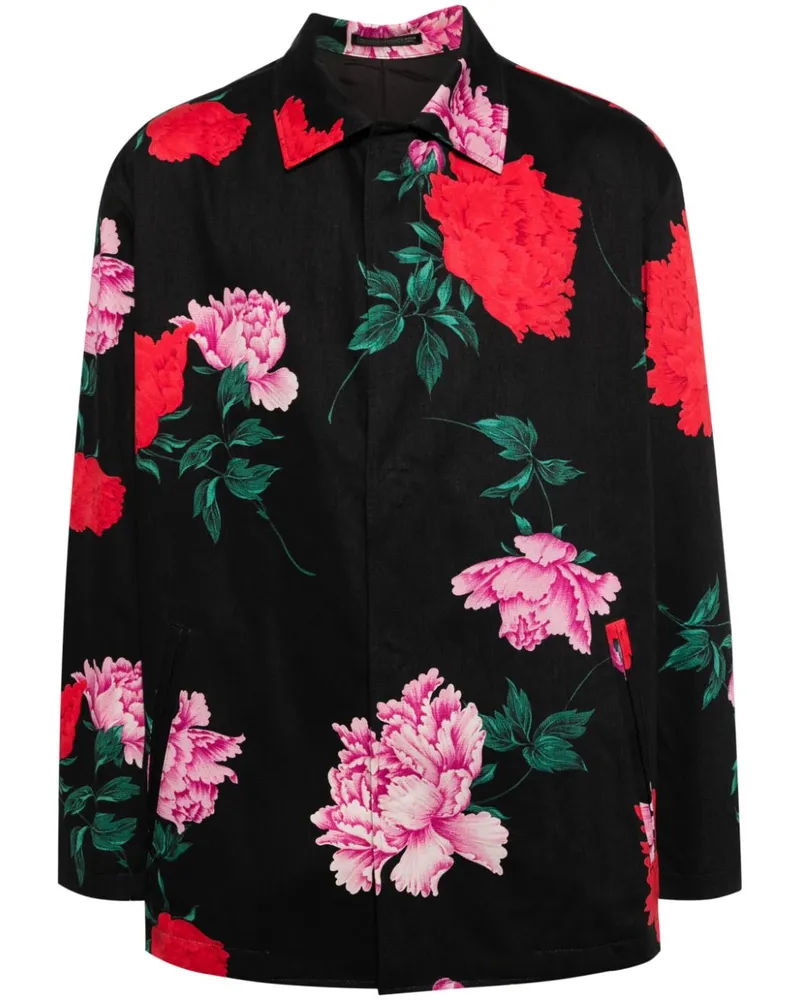 Yohji Yamamoto Hemdjacke mit Blumen-Print - Schwarz Schwarz
