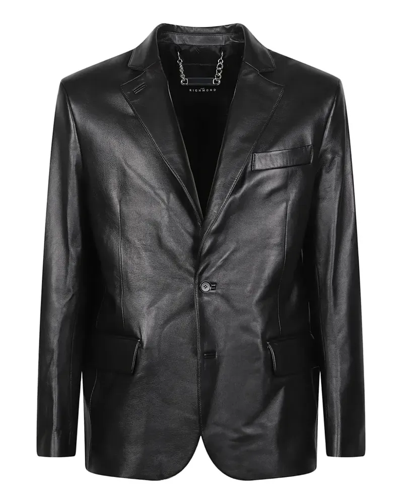 John Richmond single-breasted leather blazer - Schwarz Schwarz