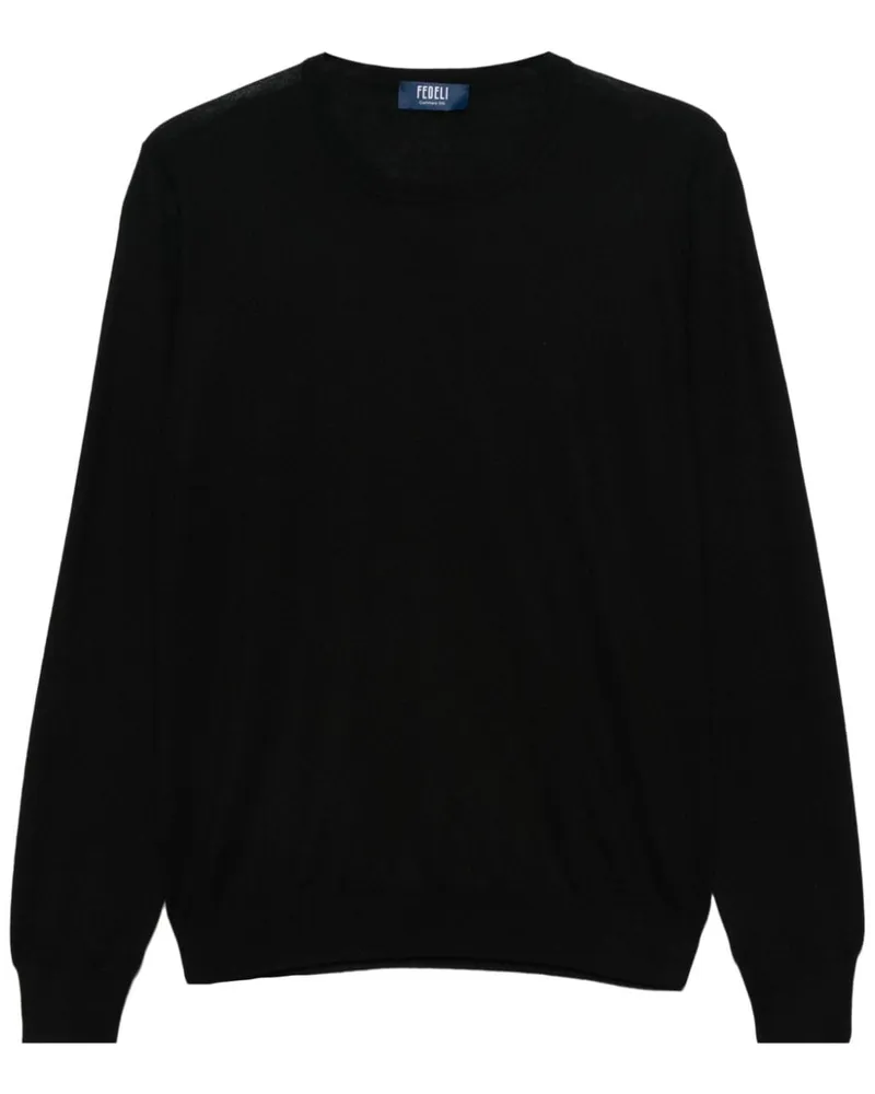 Fedeli Fein gestrickter Argentina Pullover - Schwarz Schwarz