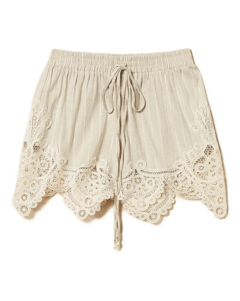 Twin-Set Gestreifte Shorts mit Spitze - Nude Nude