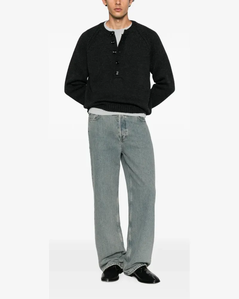 Our Legacy Shore Henley button-placket raglan-sleeve sweater - Schwarz Schwarz