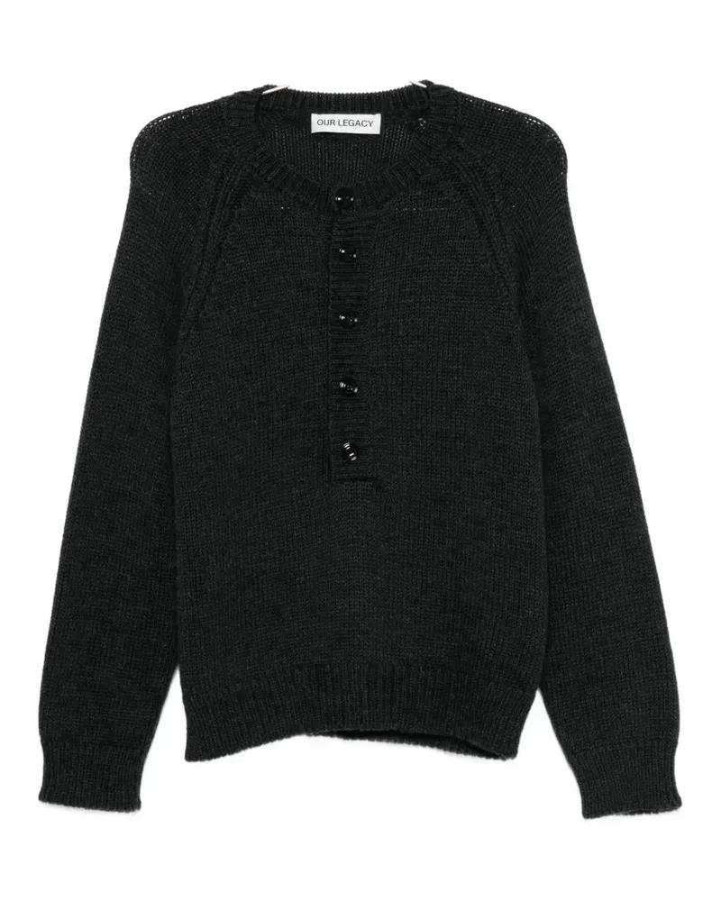 Our Legacy Shore Henley button-placket raglan-sleeve sweater - Schwarz Schwarz