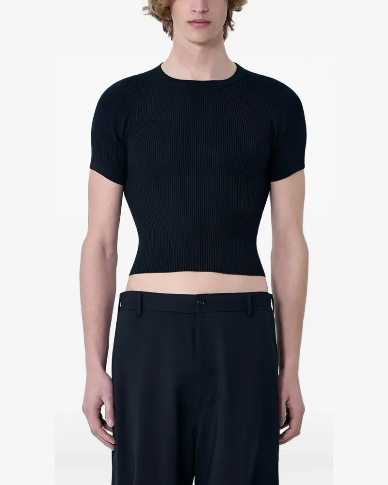 Rier Geripptes Cropped-T-Shirt - Schwarz Schwarz