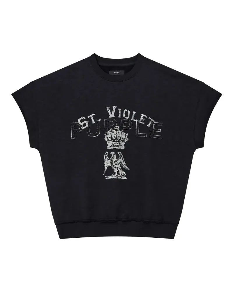 PURPLE BRAND St. Violet Slub-Fleece-T-Shirt mit grafischem Print - Schwarz Schwarz