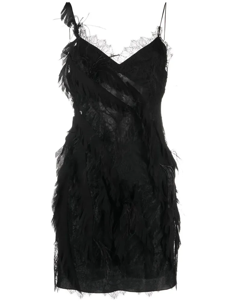 Alberta Ferretti Minikleid mit Federn - Schwarz Schwarz