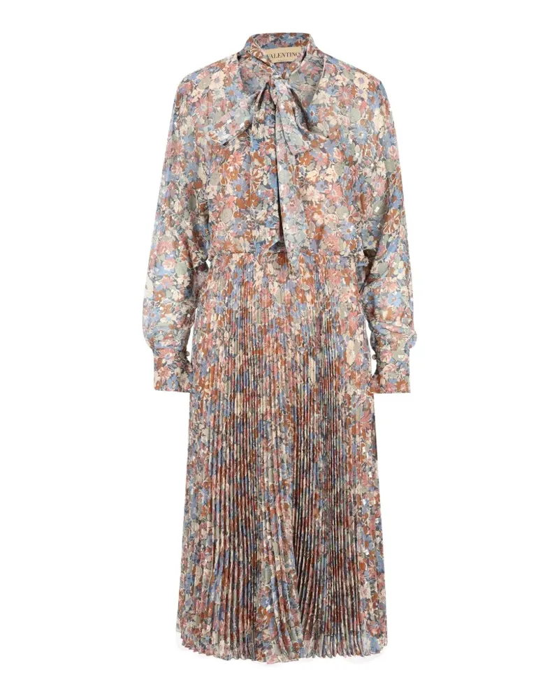 Valentino Garavani floral-print pussy-bow midi dress - Blau Blau