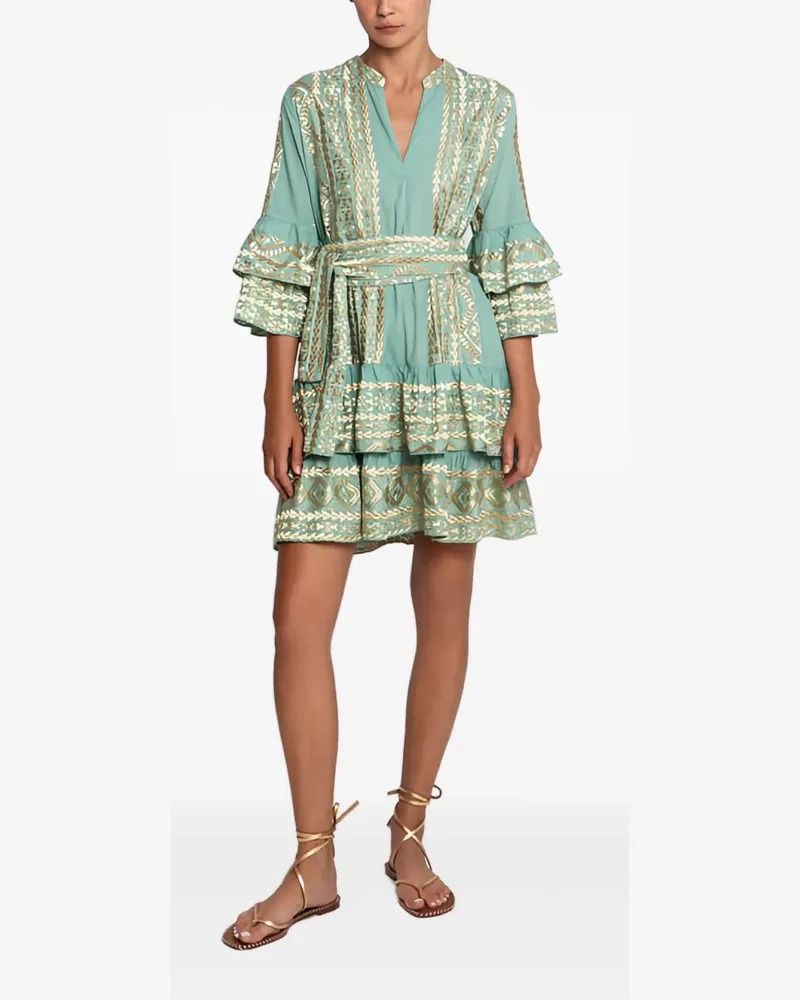 Greek Archaic Kori Gerüschtes Minikleid mit Gürtel - Grün Grün