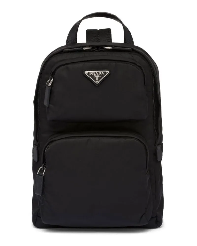 Prada Rucksack mit Emaille-Logo Schwarz