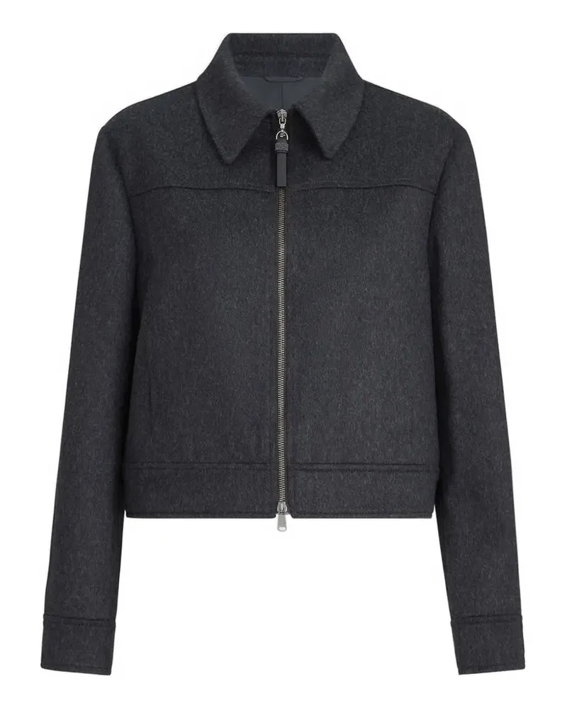 Brunello Cucinelli Jacke aus Flanellwolle mit glänzender Reißverschlusslasche - Grau Grau