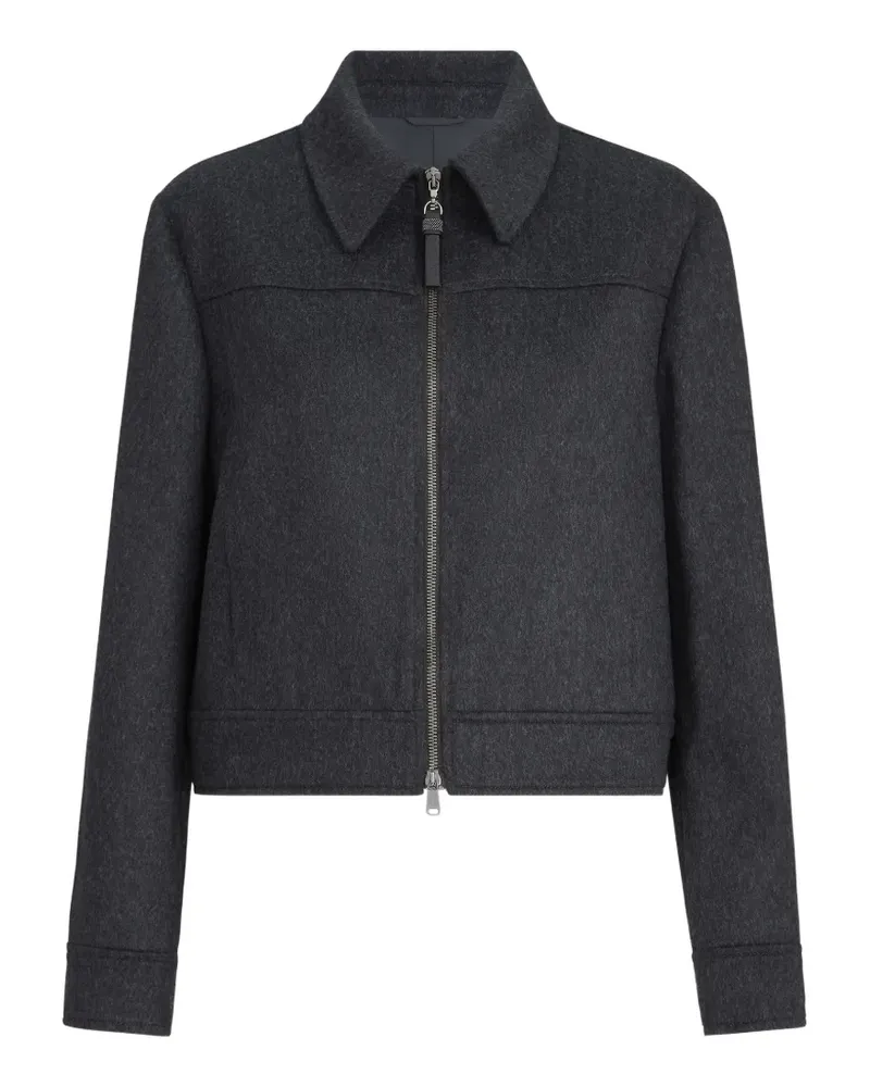 Brunello Cucinelli Jacke aus Flanellwolle mit glänzender Reißverschlusslasche - Grau Grau