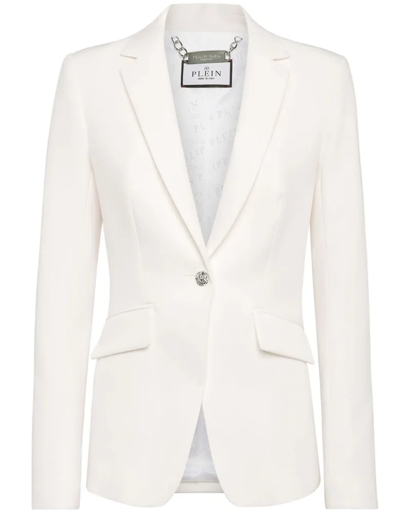 Philipp Plein Cady LS Blazer mit Kristall-Totenkopf - Weiß Weiß