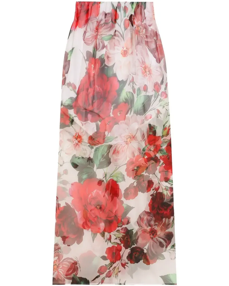 Dolce & Gabbana Midirock mit Blumen-Print - Weiß Weiß
