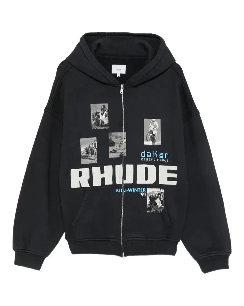 RHUDE Winter 91 Rallye Kapuzenjacke mit grafischem Print - Schwarz Schwarz