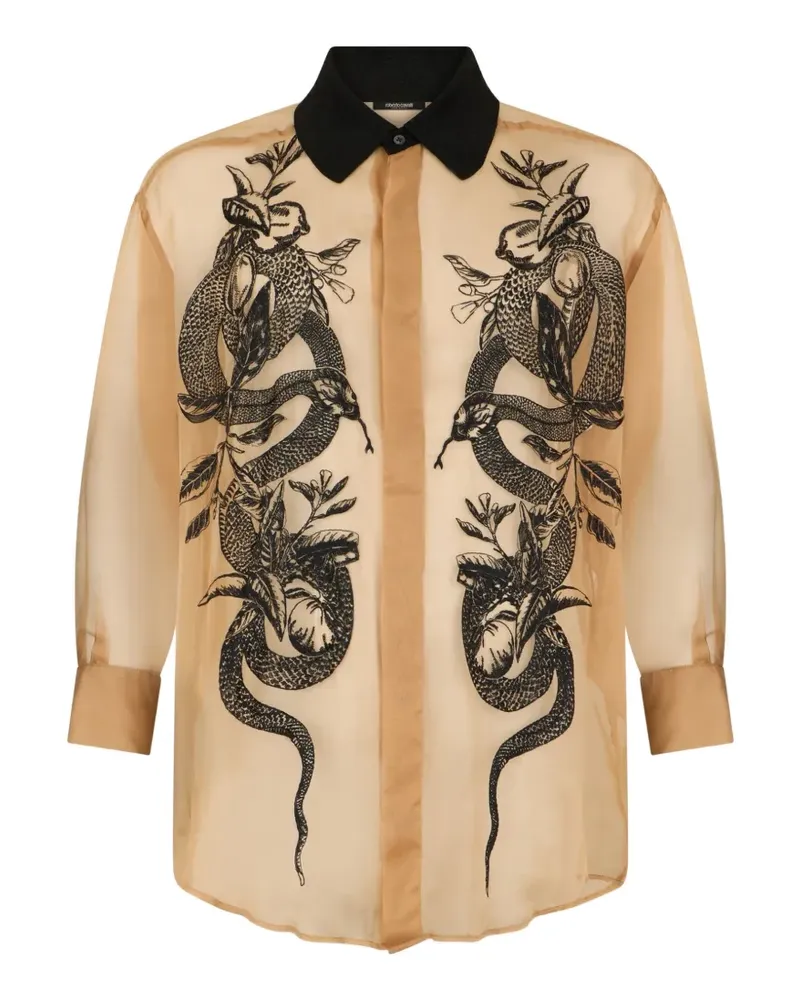 Roberto Cavalli snake-embroidered shirt - Nude Nude