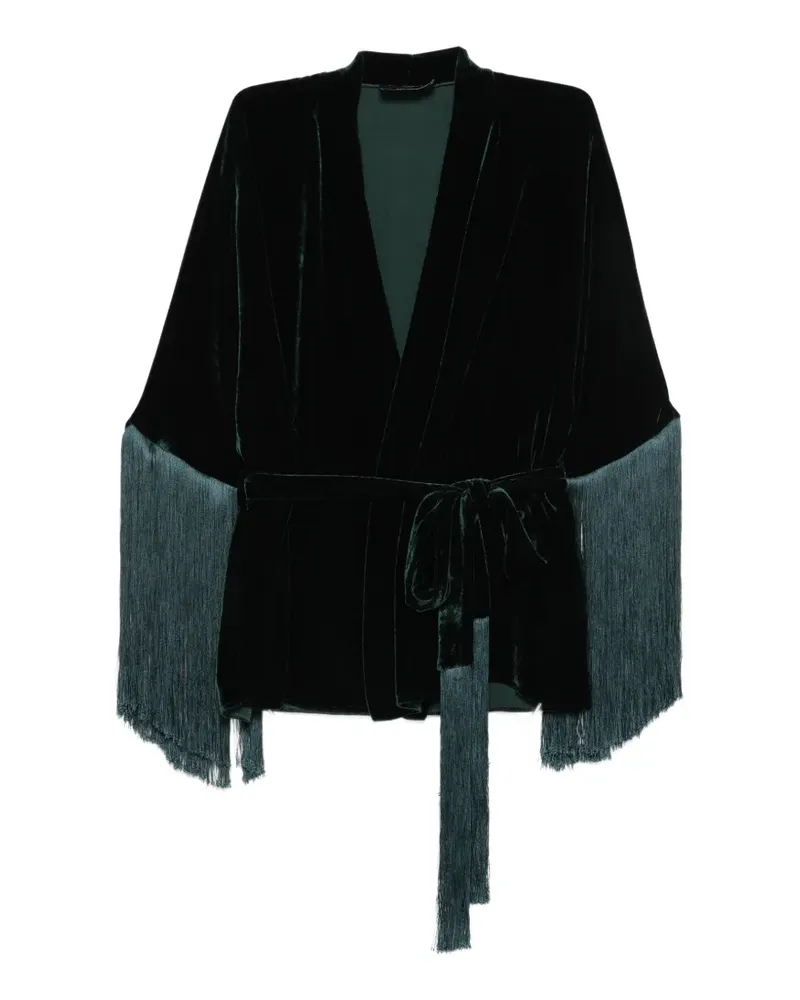 Antonelli Firenze Papavero Poncho mit Fransen - Grün Grün