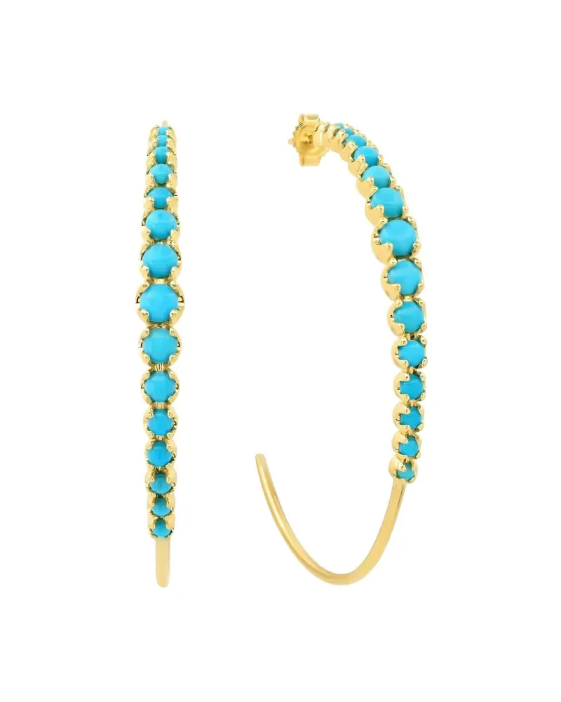 Jennifer Meyer medium turquoise hoop earrings - Gold Gold