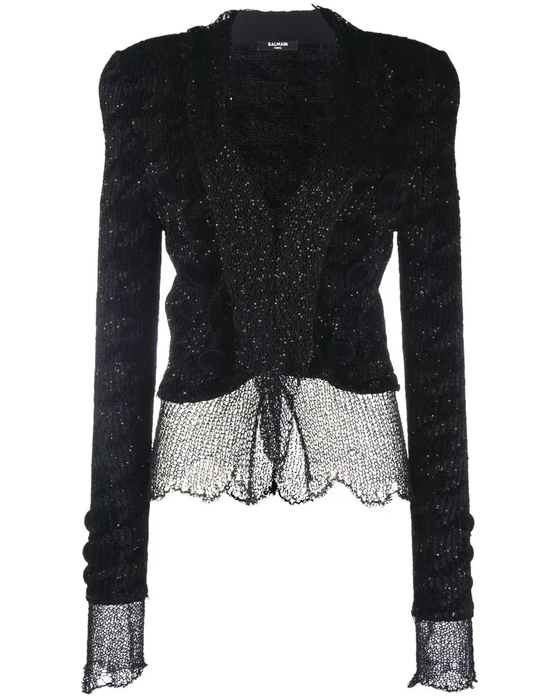 Balmain Semi-transparenter Cardigan - Schwarz Schwarz