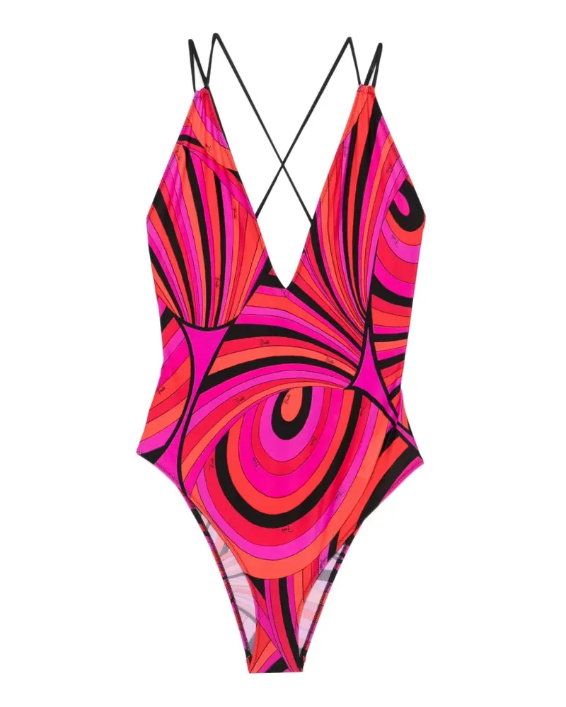 Emilio Pucci Iride-print V-neck swimsuit - Rosa Rosa