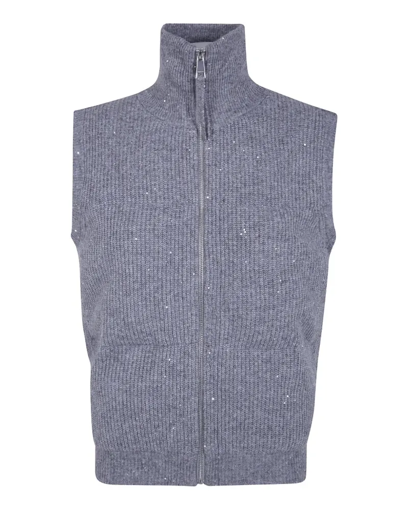 Seventy sequin-embellished ribbed-knit gilet - Grau Grau