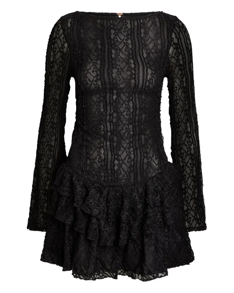Free People ruffled lace mini dress - Schwarz Schwarz