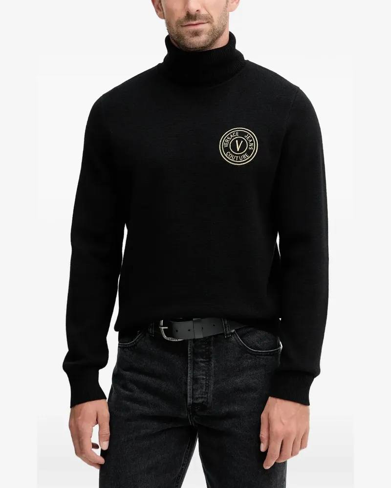 Versace Jeans Rollkragenpullover mit Logo-Stickerei - Schwarz Schwarz
