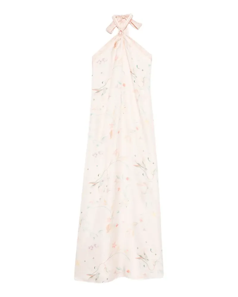 forte_forte tie-neck floral-print maxi dress - Rosa Rosa