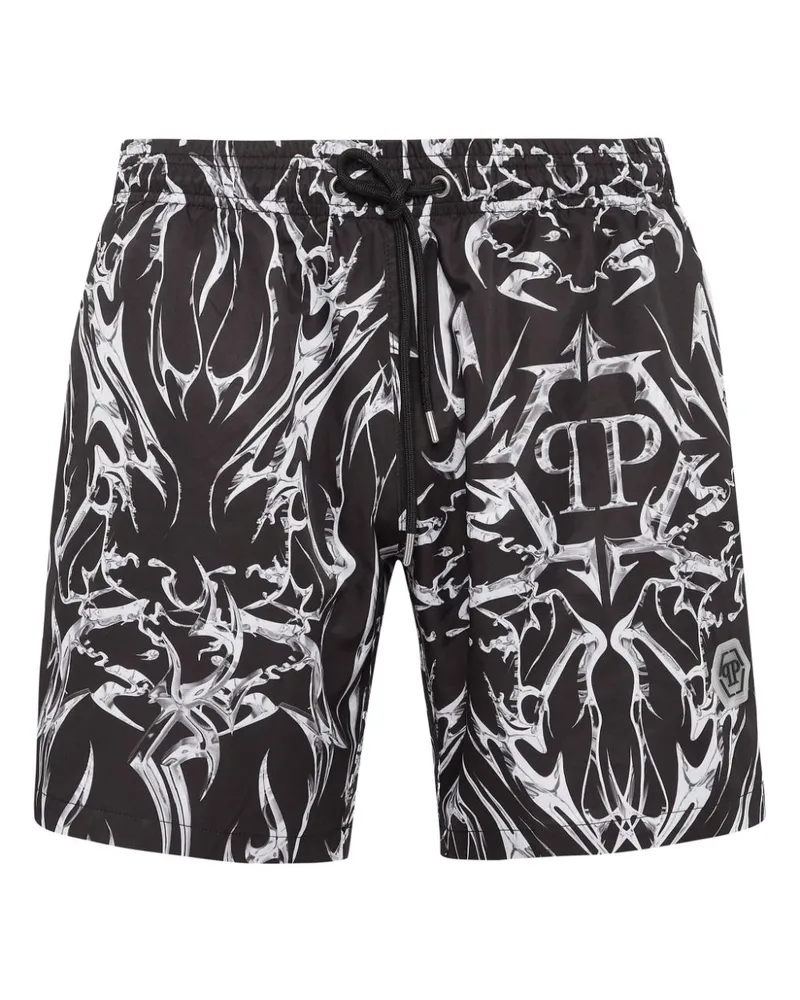 Philipp Plein Badeshorts mit Logo-Print - Schwarz Schwarz