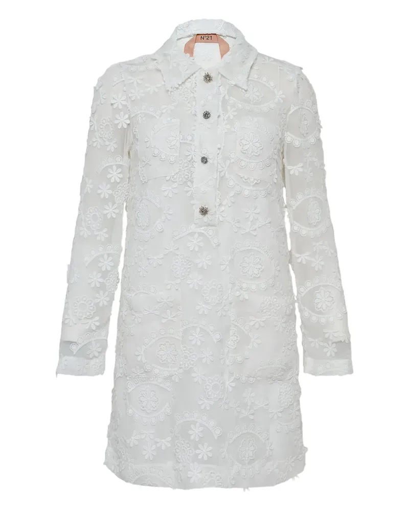 N° 21 Kleid mit Blumenstickerei - Weiß Weiß