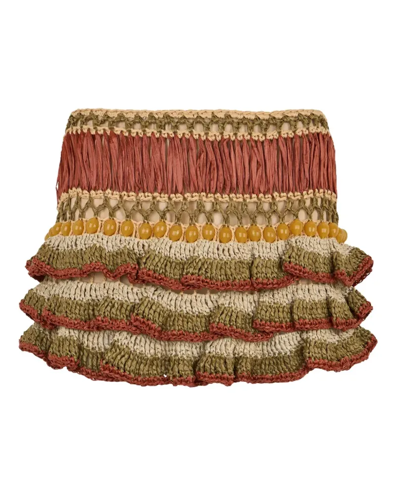 Alberta Ferretti ruffled bead-embellished mini skirt - Nude Nude