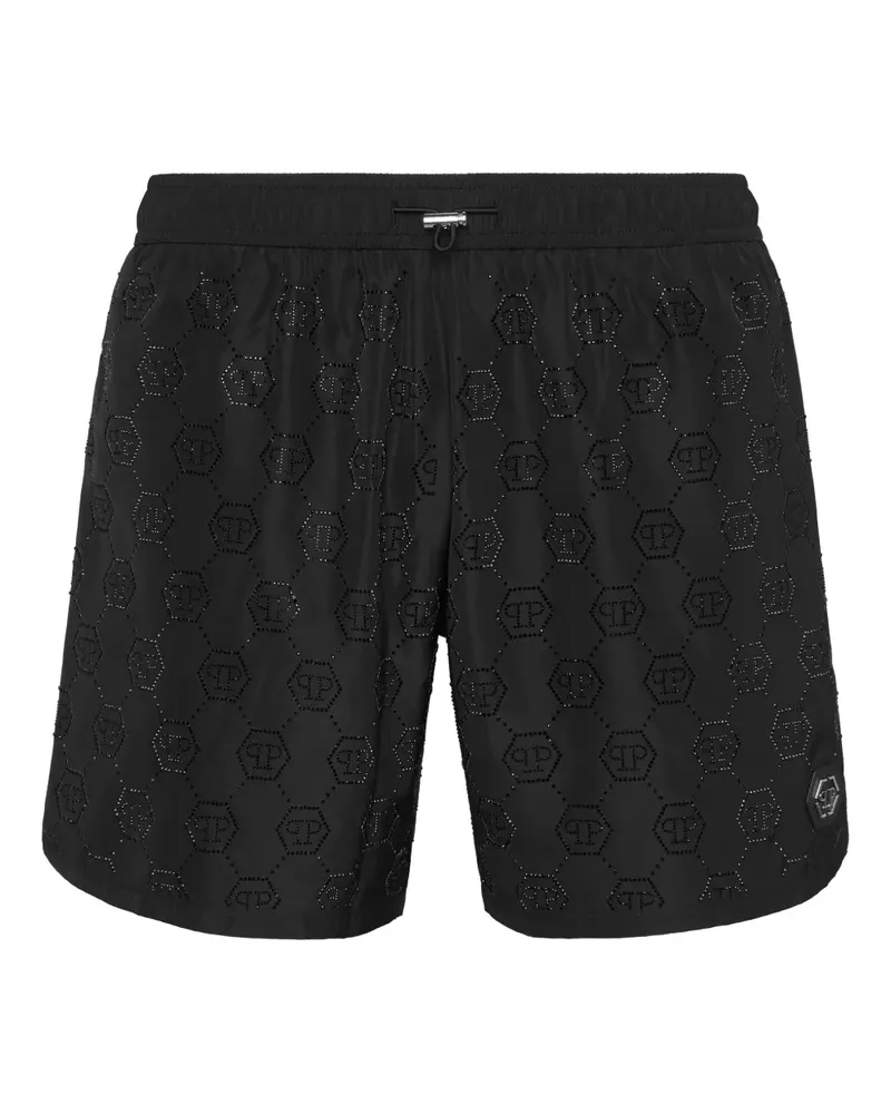 Philipp Plein Badeshorts mit Logo-Prägung - Schwarz Schwarz