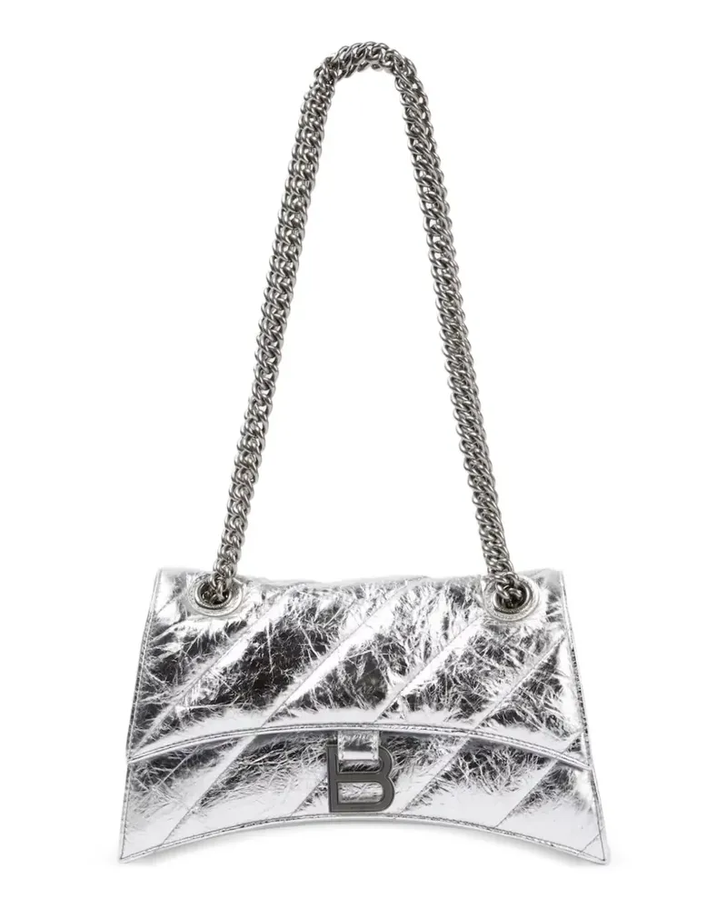 Balenciaga Kleine Crush Schultertasche aus gestepptem Leder - Silber Silber